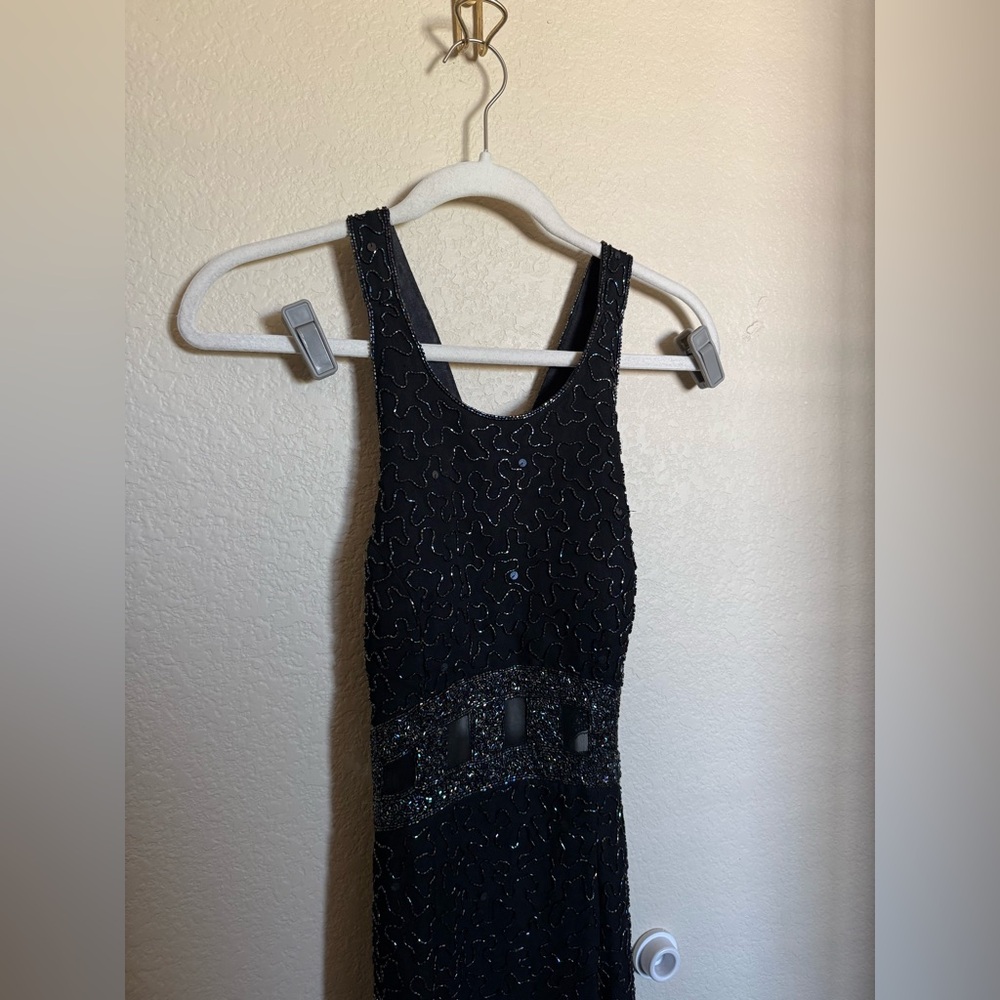 Vintage 90s Y2K Silk Beaded Prom Gown Dress Sz XS High Neck Open Back
